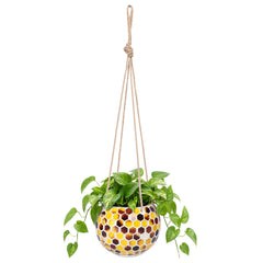 Chonsun front view of yellow mosaic bee planter showing cheerful design and curb appeal