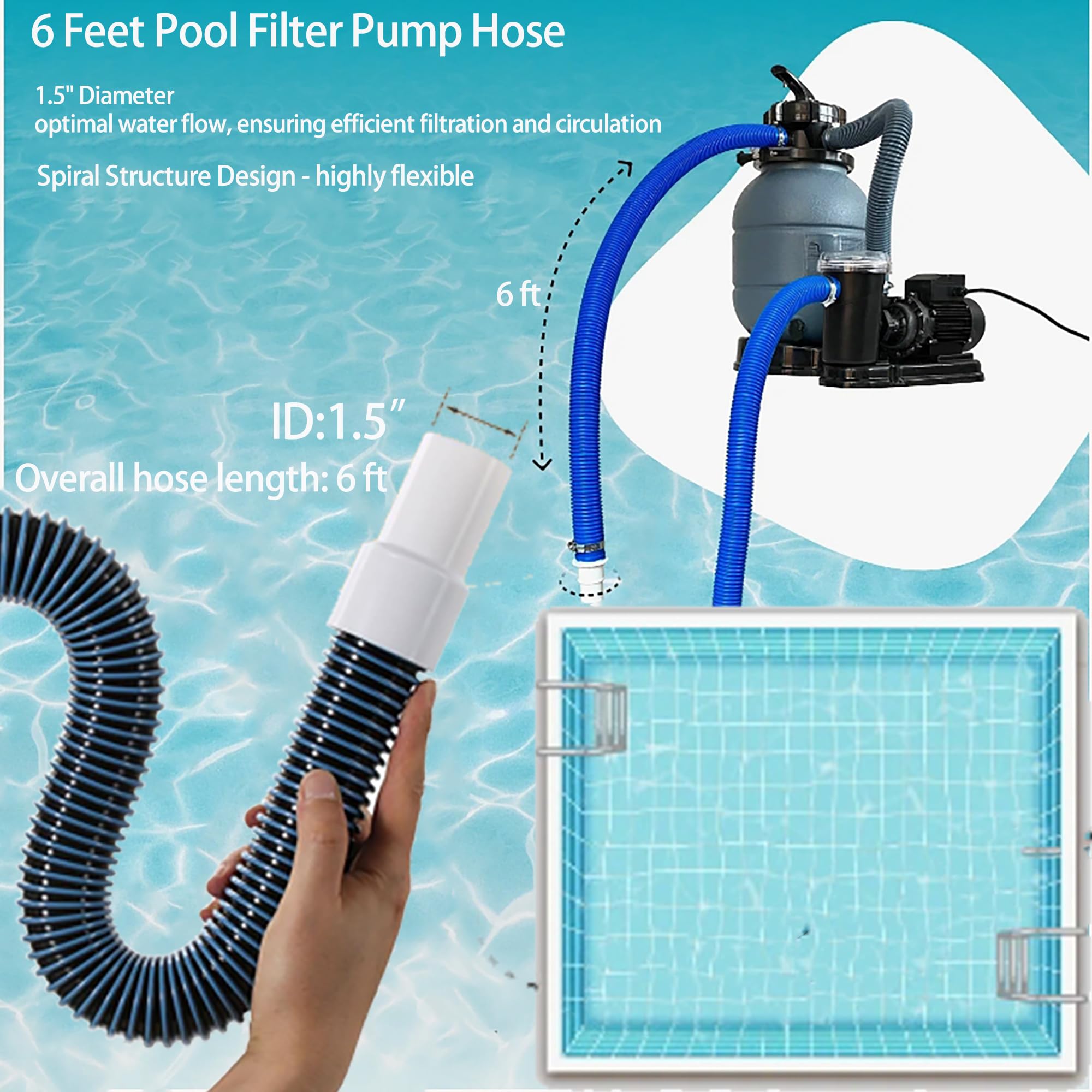CHOOHC hose connected to pool pump showing secure fit and easy maintenance access