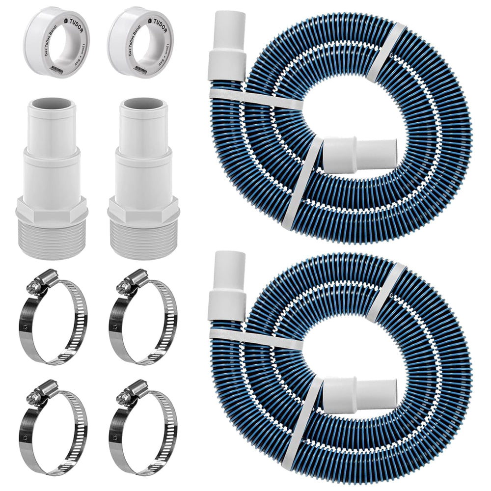 CHOOHC front view of 1.5" pool hose kit shows complete contents and quick install benefit