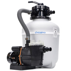 choosmo assembled pump and 16-inch sand filter, shows compact matched system benefit