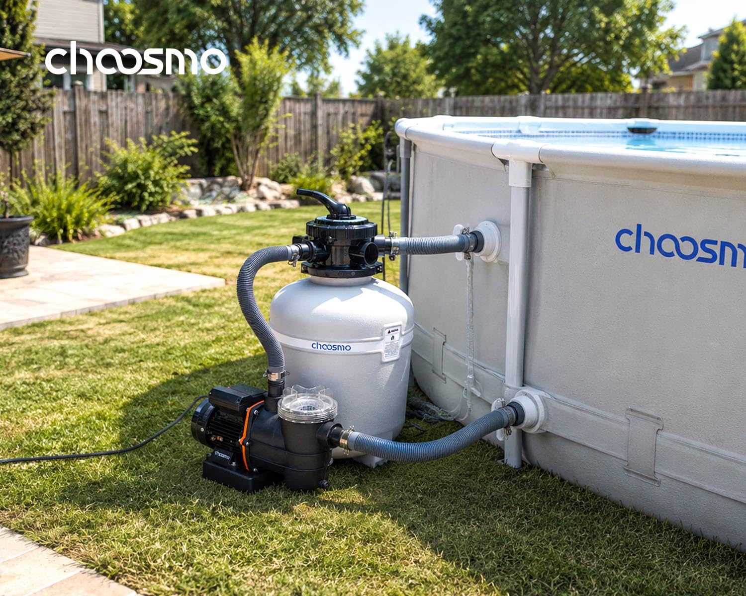 choosmo pump prefilter basket close-up catching debris for easier maintenance