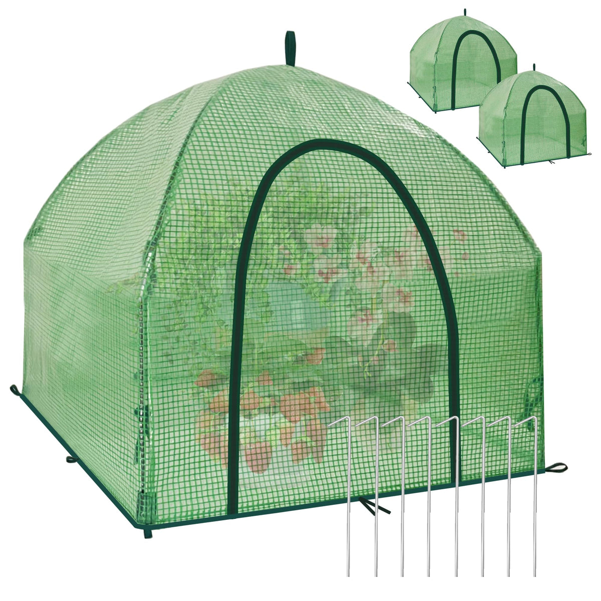 CHPPEY front view of two packaged plant covers showing included accessories and ease