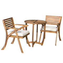 Christopher Knight Home front view of bistro set showing teak finish and compact layout