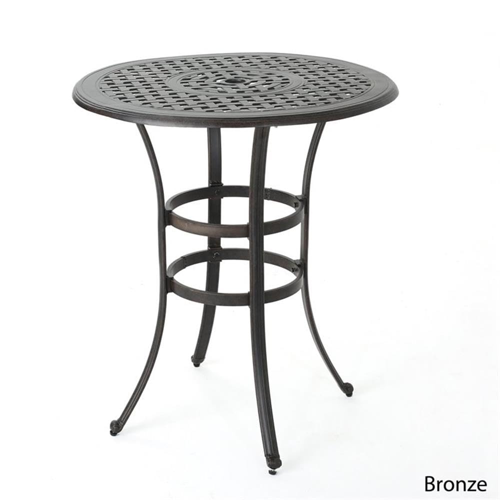 Christopher Knight Home table next to bar stools illustrating height and entertaining use