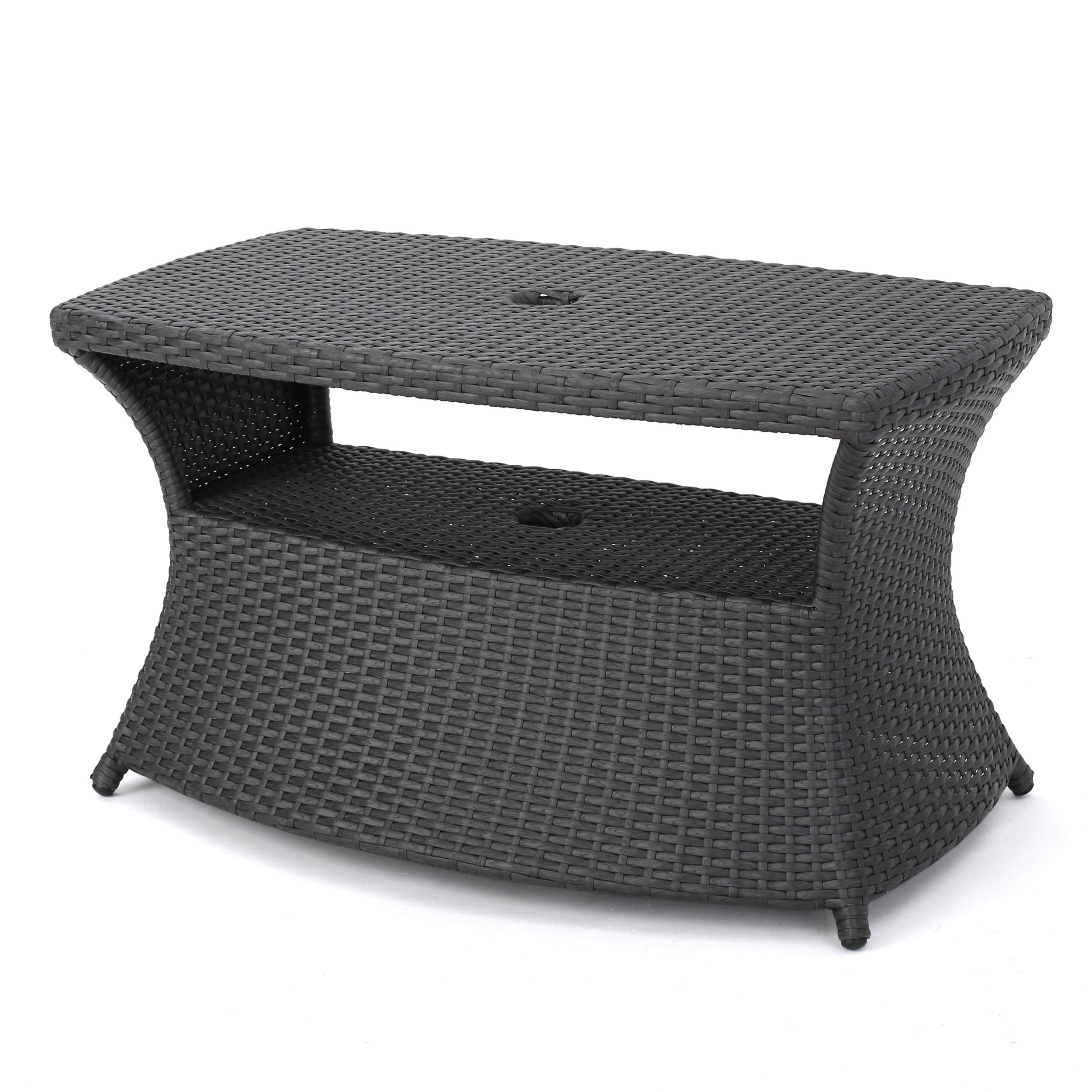 Christopher Knight Home front view of grey wicker side table showing balanced design and curb appeal