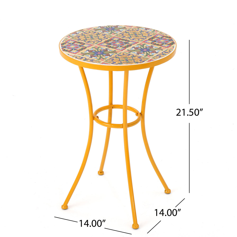Christopher Knight Home detail of yellow-orange powder-coated iron frame showing durable finish and rust resistance