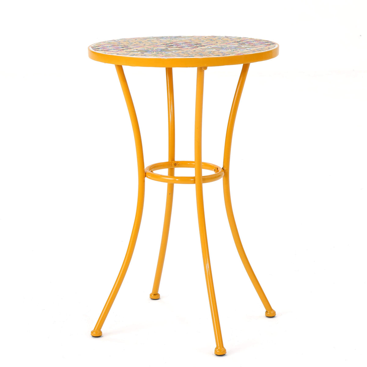 Christopher Knight Home front view of yellow ceramic tile side table showing vibrant design and stability