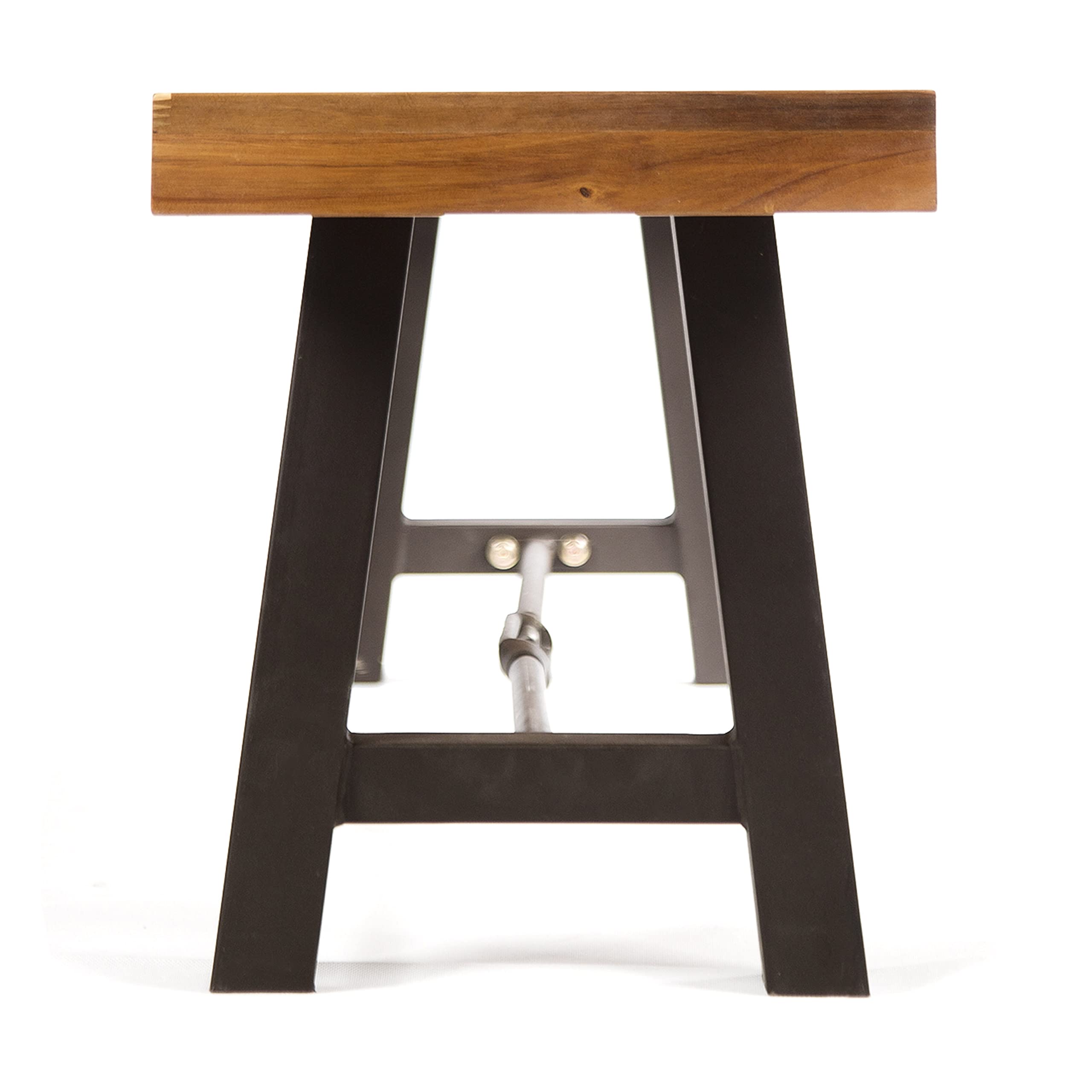 Christopher Knight Home bench with adult for scale demonstrating comfortable seating capacity