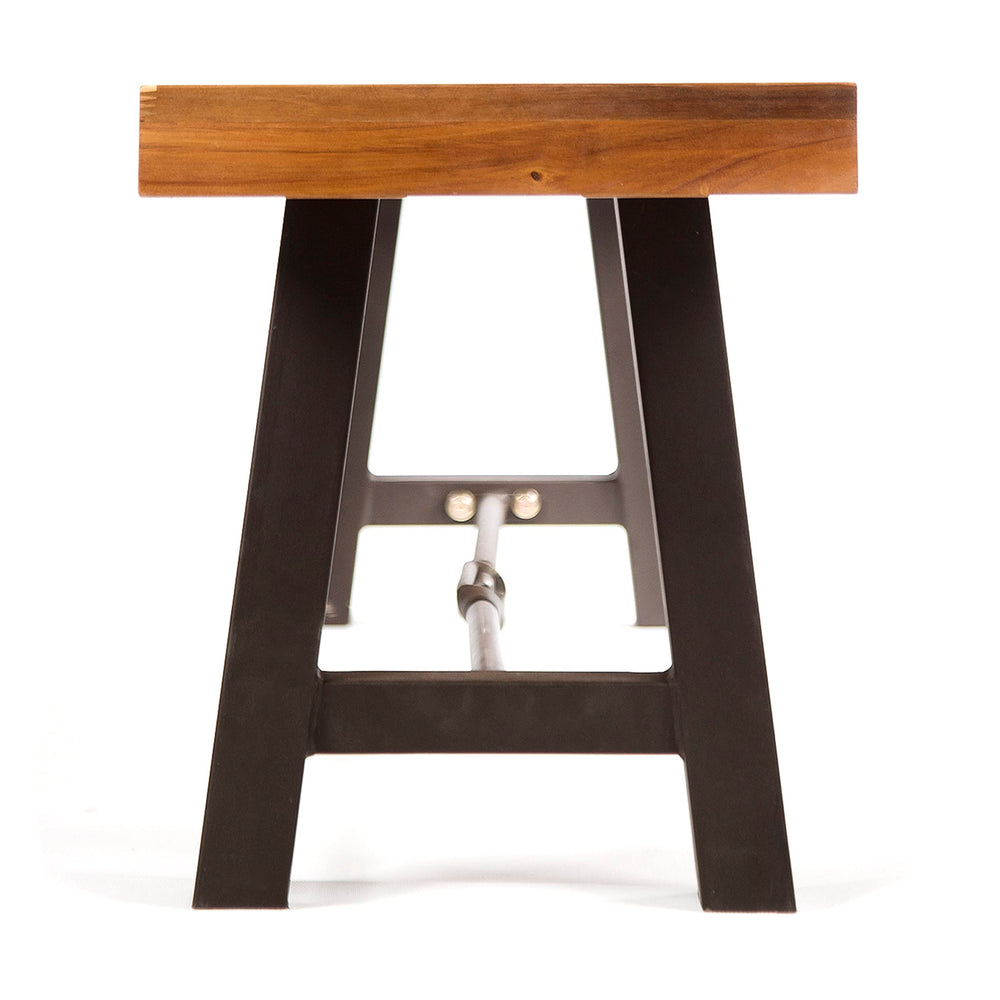 Christopher Knight Home bench with adult for scale demonstrating comfortable seating capacity