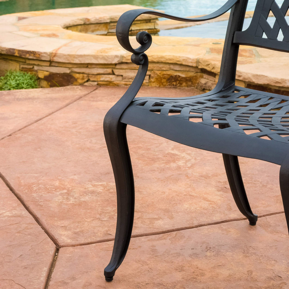Christopher Knight Home back detail showing cast aluminum pattern and decorative appeal