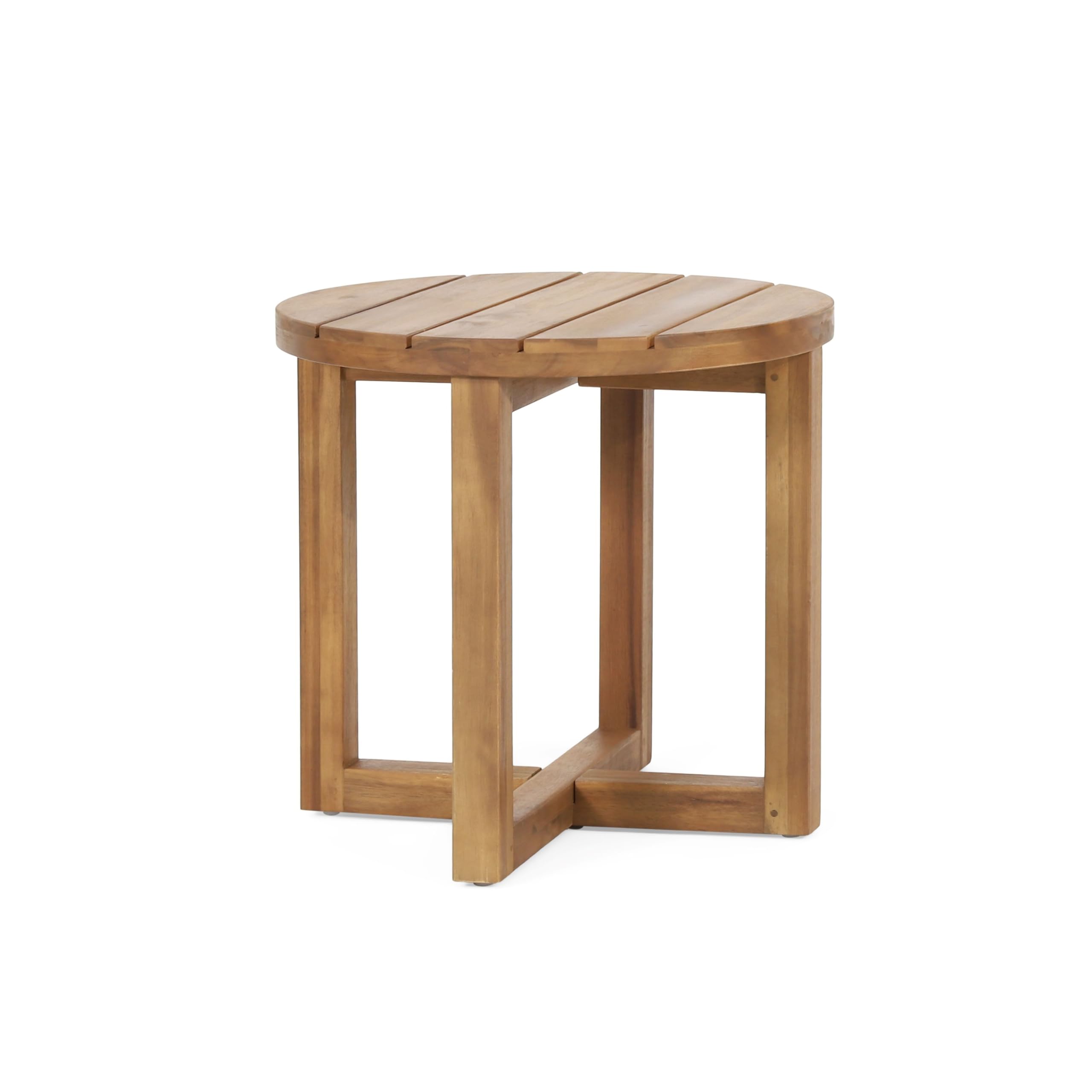 Christopher Knight Home Hamel front view showing round teak finish and sturdy base