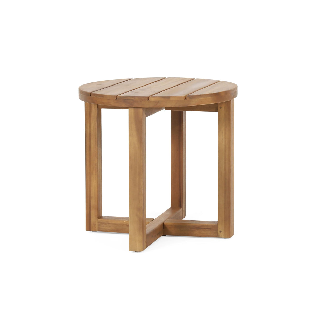 Christopher Knight Home Hamel front view showing round teak finish and sturdy base