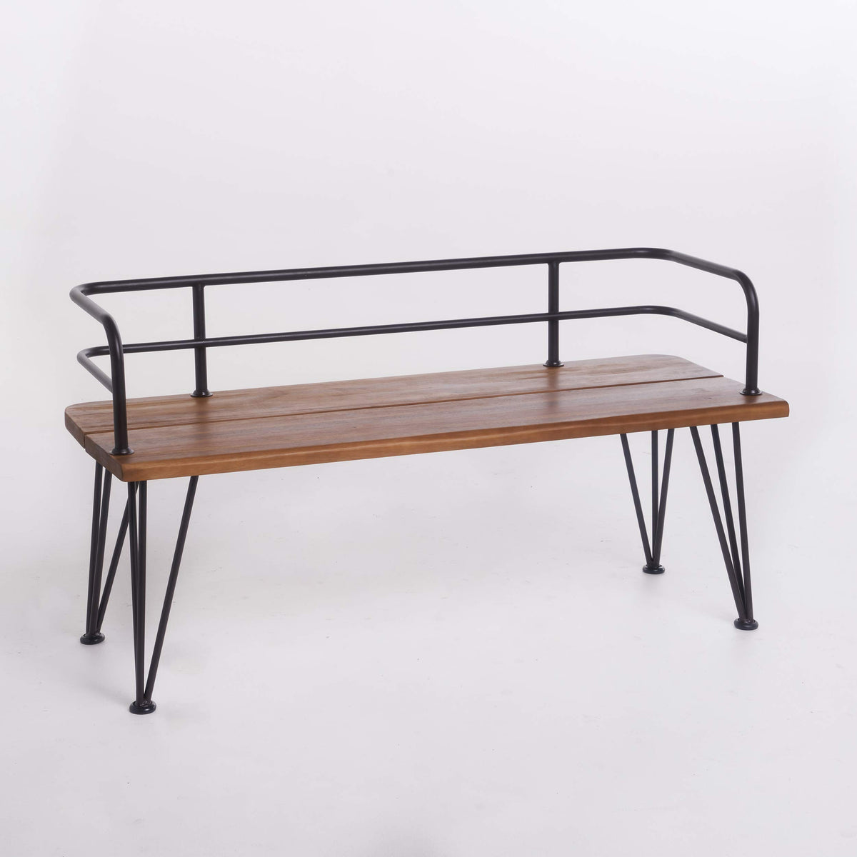 Christopher Knight Home bench front view showing teak finish and rustic style for outdoor seating