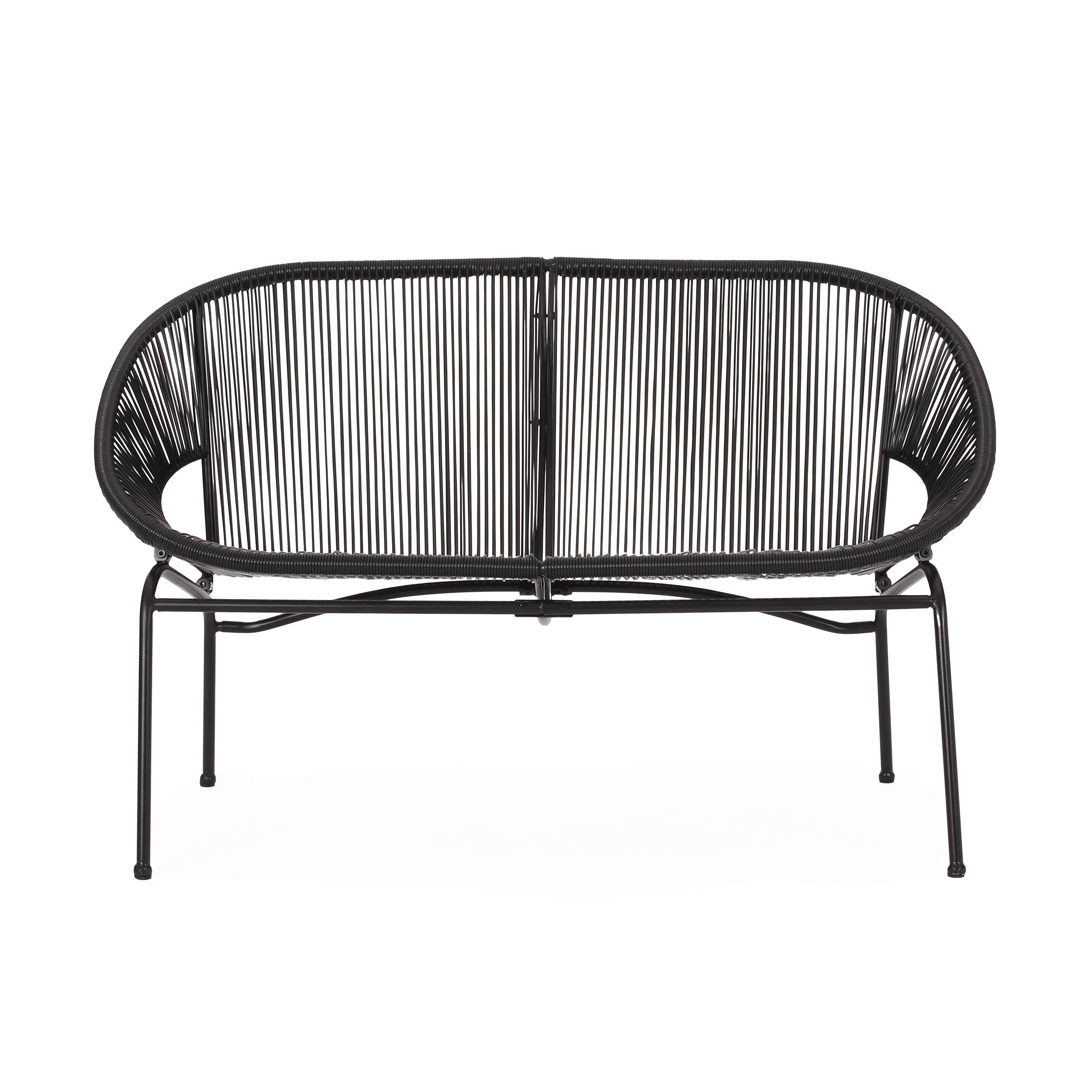 Christopher Knight Home loveseat front view showing sleek black finish and seating comfort
