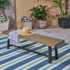 Christopher Knight Home bench side profile highlighting slim depth and sturdy acacia construction for compact spaces