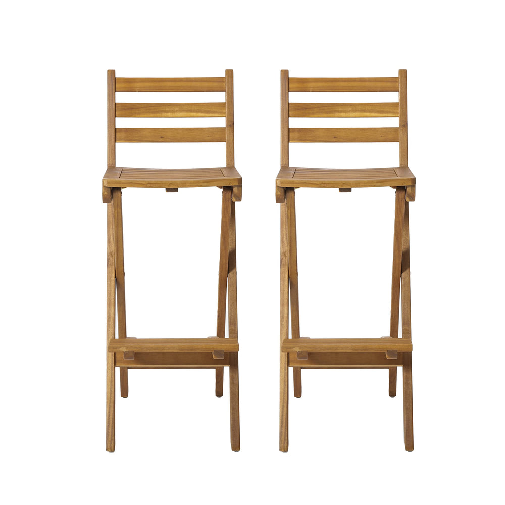 Christopher Knight Home front view of two natural wood barstools showing clean silhouette and benefit of instant seating