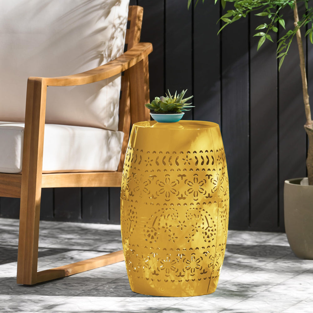 Christopher Knight Home Zoey front view showing compact yellow drum table and stable base