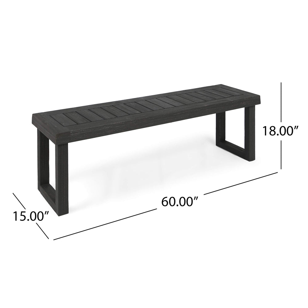 Christopher Knight Home bench next to person illustrating scale and comfortable seating benefit