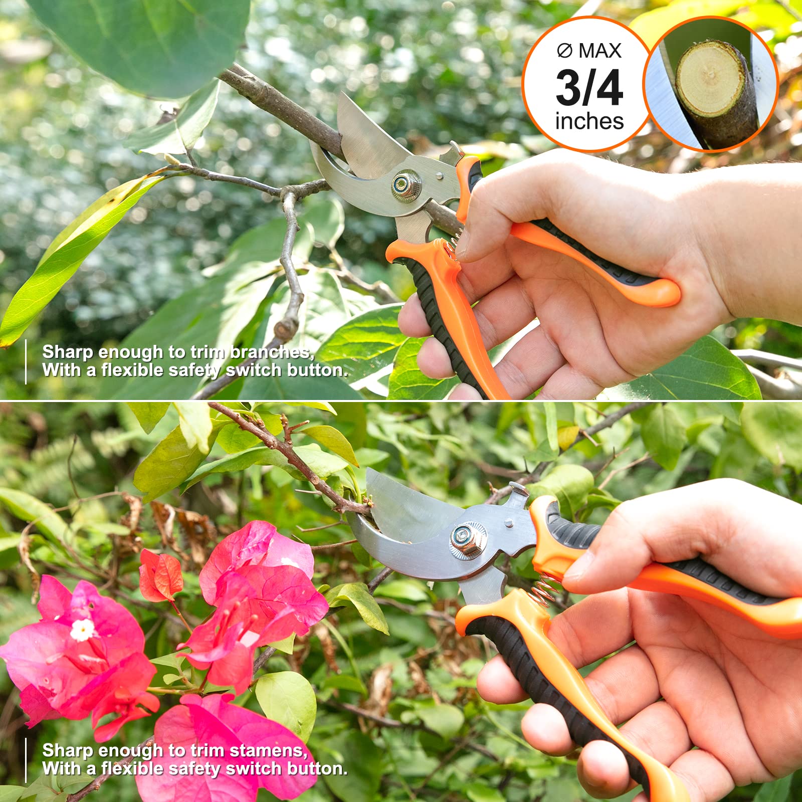 CHRYZTAL pruning shears cutting a stem showing sharp blades for precise trimming