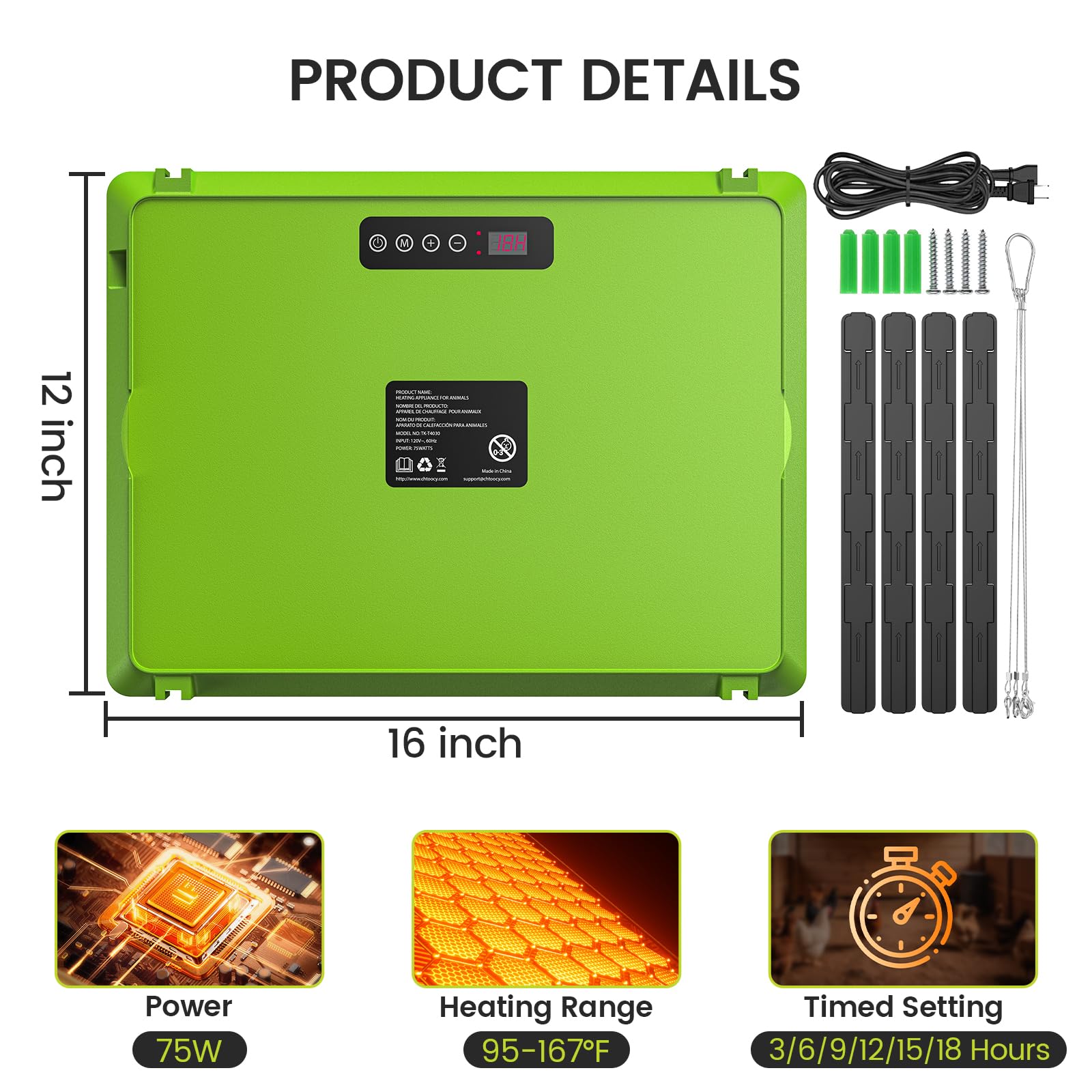 Chtoocy heater closeup on control panel and indicator light for easy temperature and timer adjustments