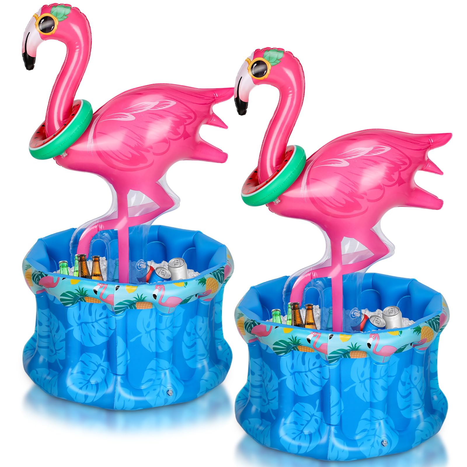Chuangdi front view of inflated flamingo cooler showing vibrant color and party appeal