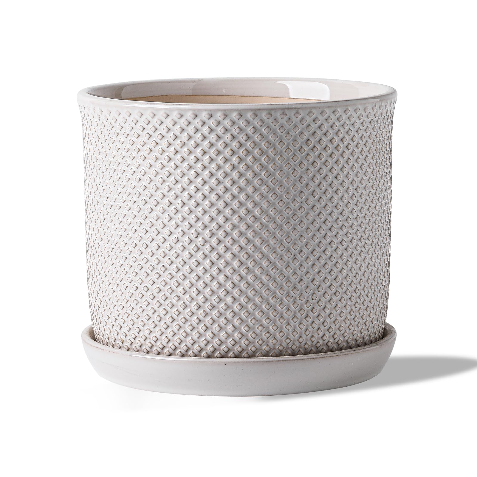 Chubacoo 8-inch planter front view showing cream finish and beaded design for elegant decor