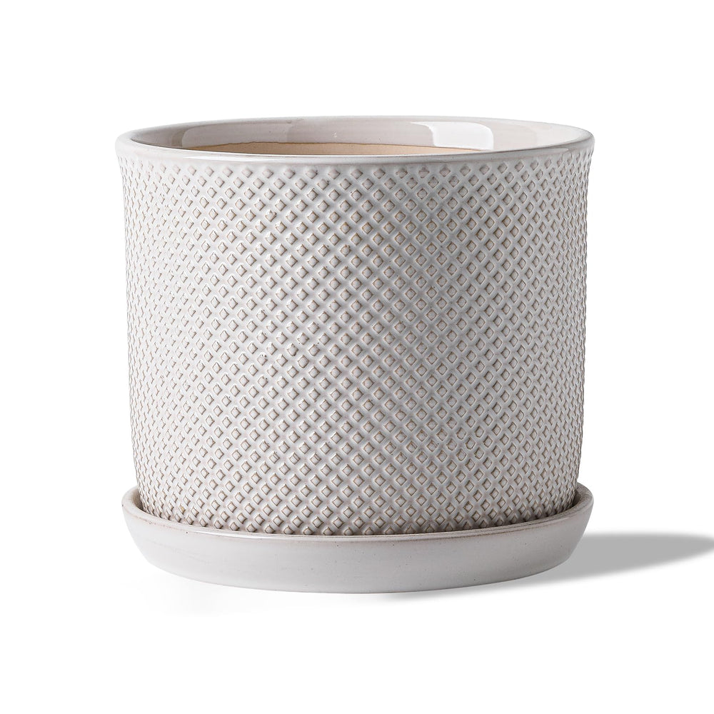 Chubacoo 8-inch planter front view showing cream finish and beaded design for elegant decor