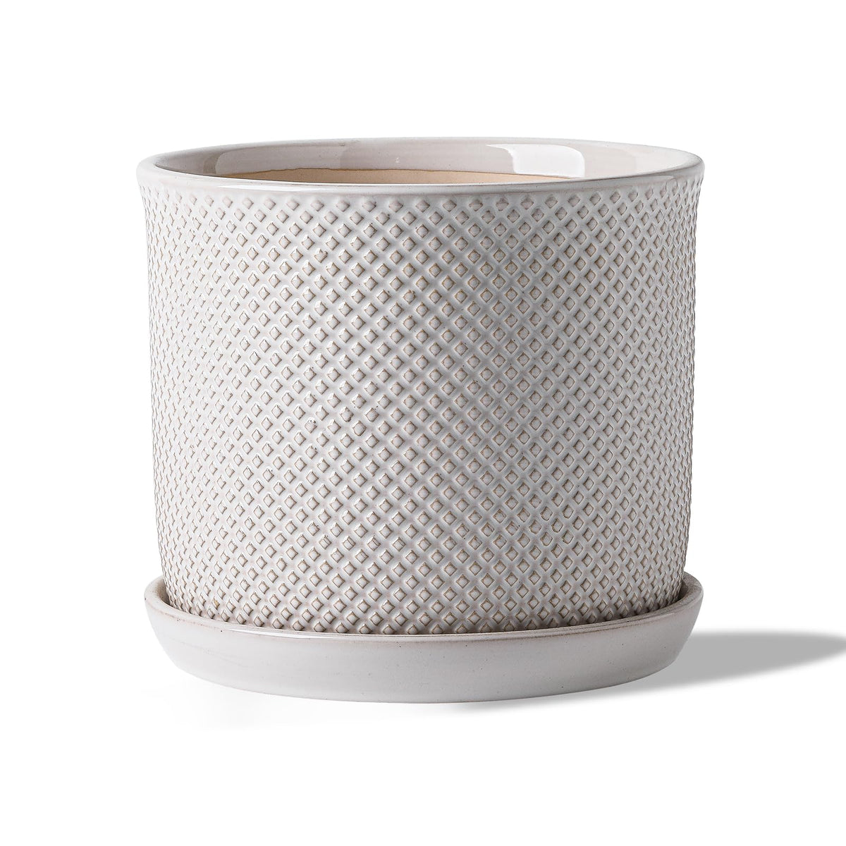 Chubacoo 8-inch planter front view showing cream finish and beaded design for elegant decor