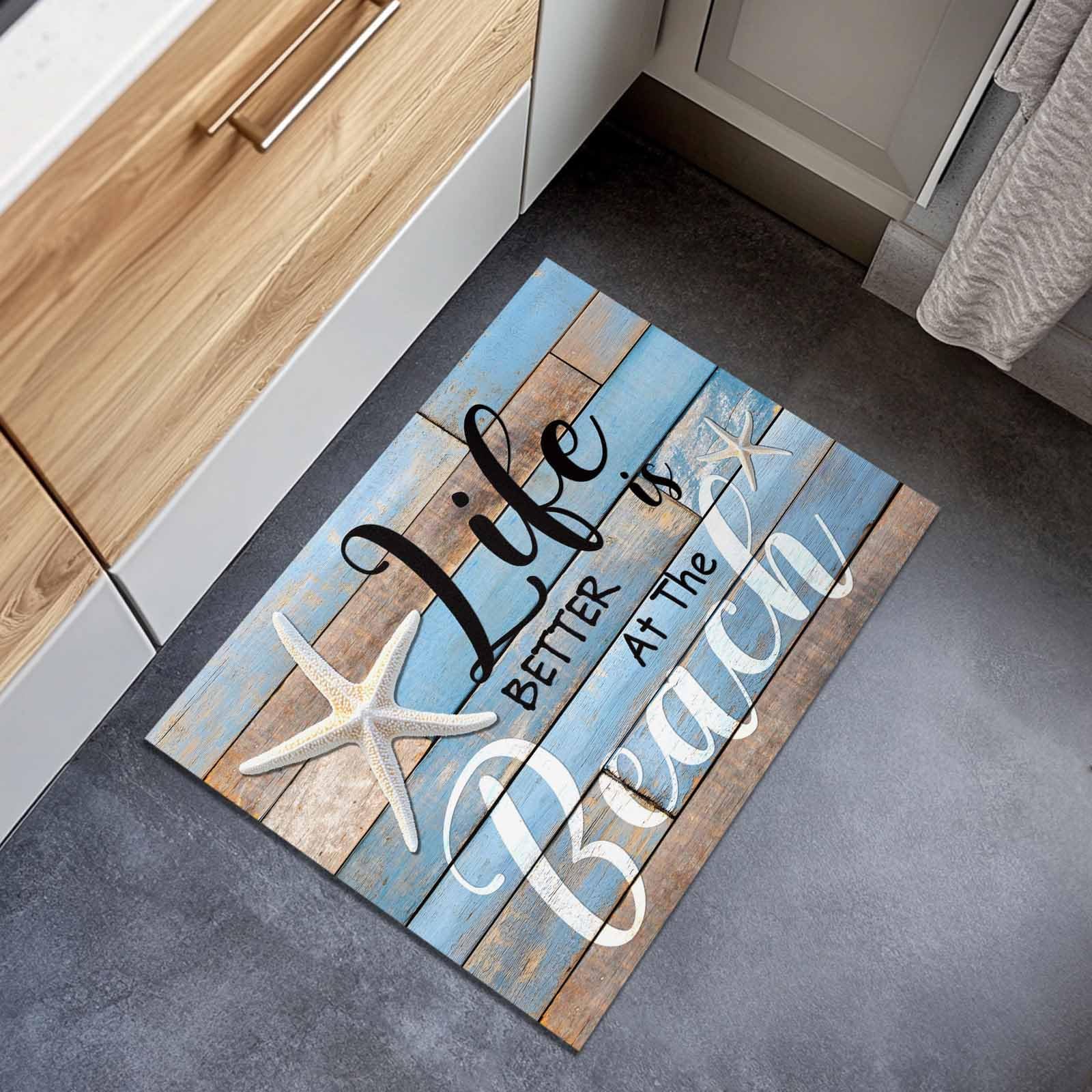 Chucoco mat placed in bathroom demonstrating water absorption