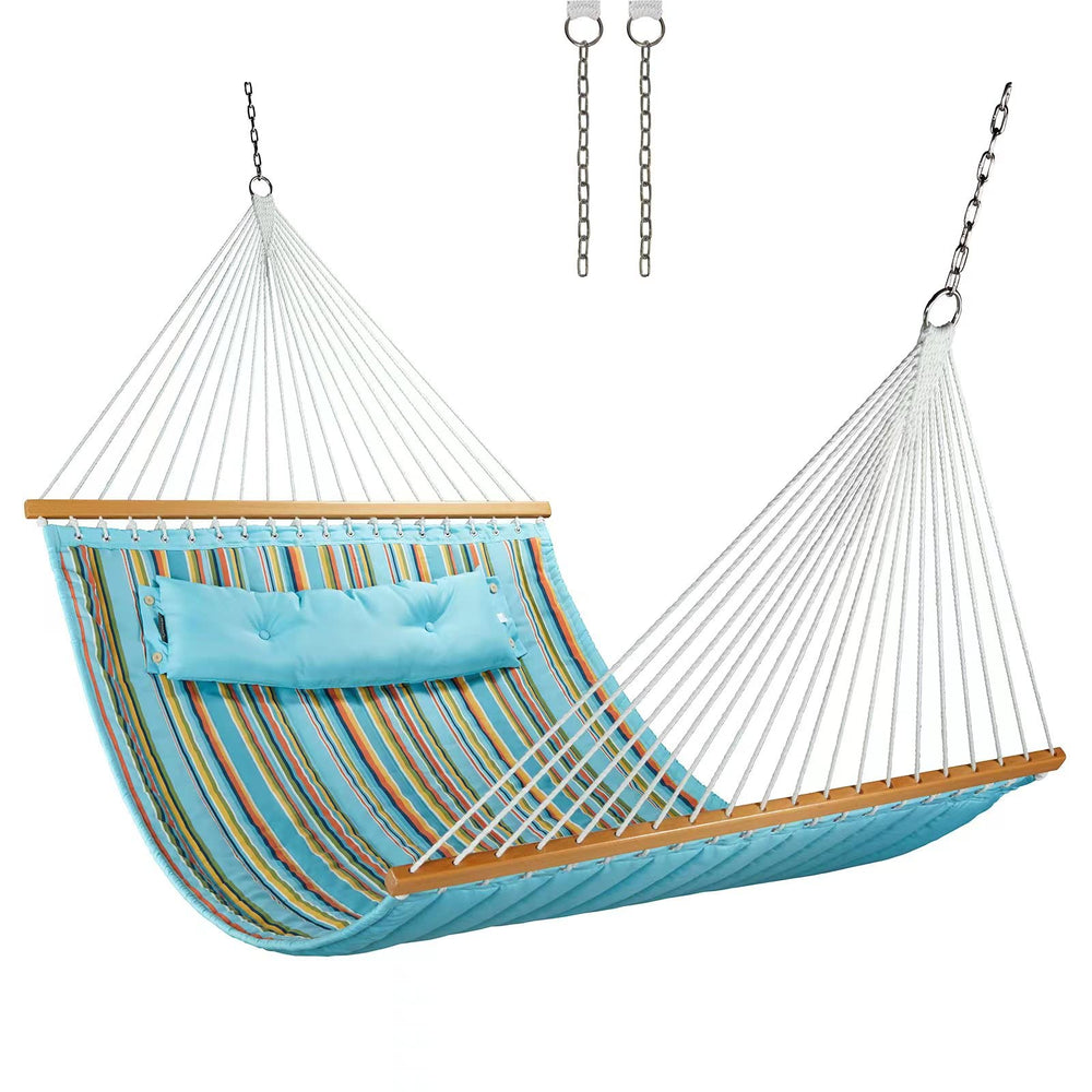 CHULIM front view blue stripes hammock showing full spread and inviting comfort