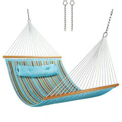 CHULIM front view blue stripes hammock showing full spread and inviting comfort