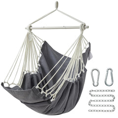 CHULIM front view of dark grey hammock chair showing roomy seat and spreader bar for comfort