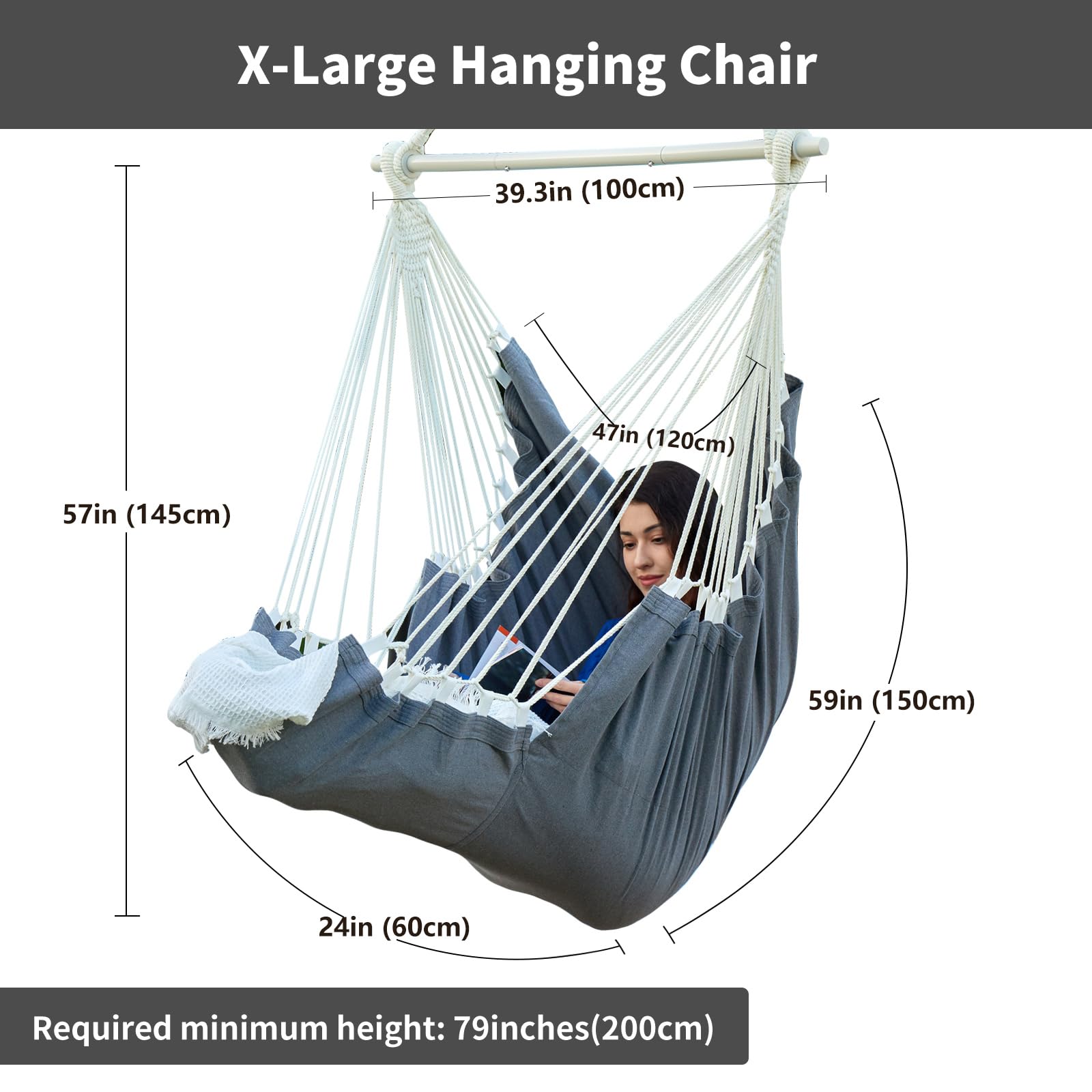 CHULIM hammock chair hanging on porch with user relaxing, showcasing outdoor versatility