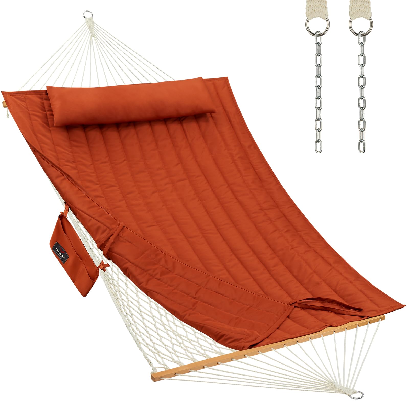 CHULIM terracotta hammock front view showing full lounge benefit
