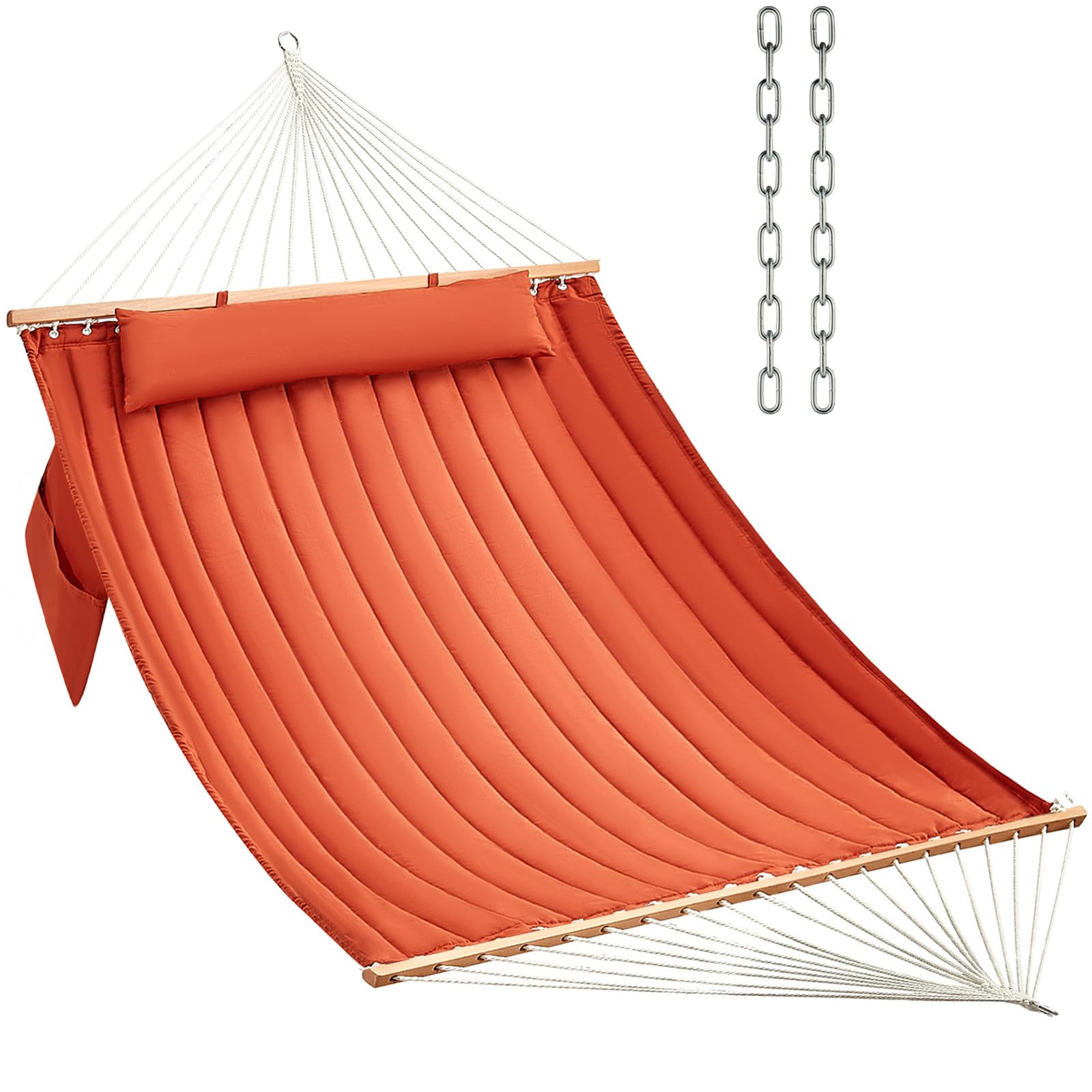 CHULIM front view terracotta hammock showing roomy two-person bed and pillow benefit comfort