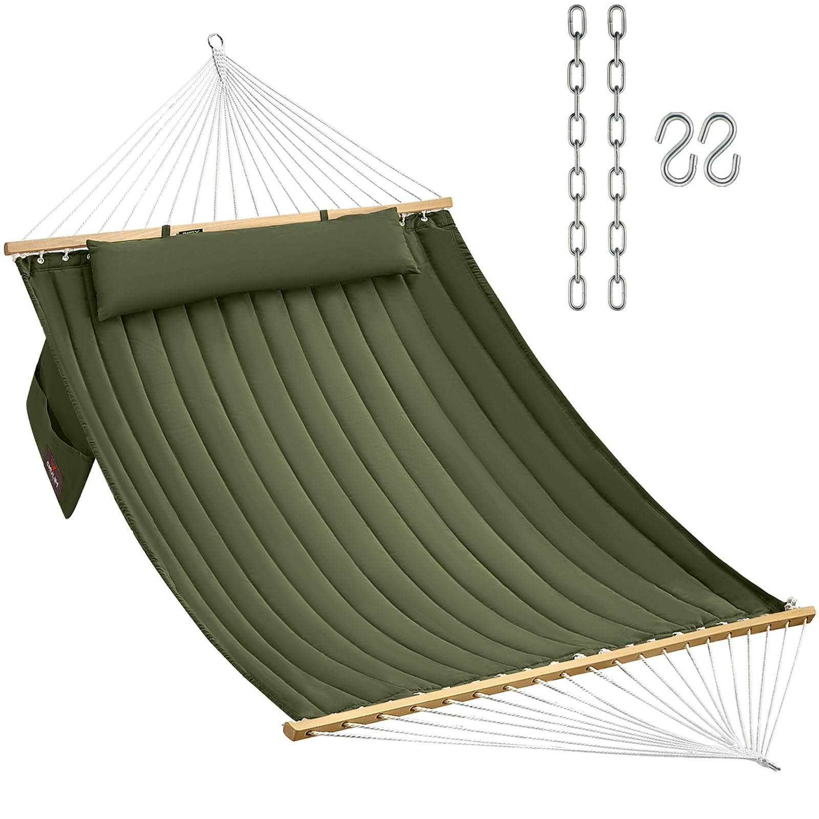 CHULIM hammock front view showing full quilted bed and pillow for cozy lounging