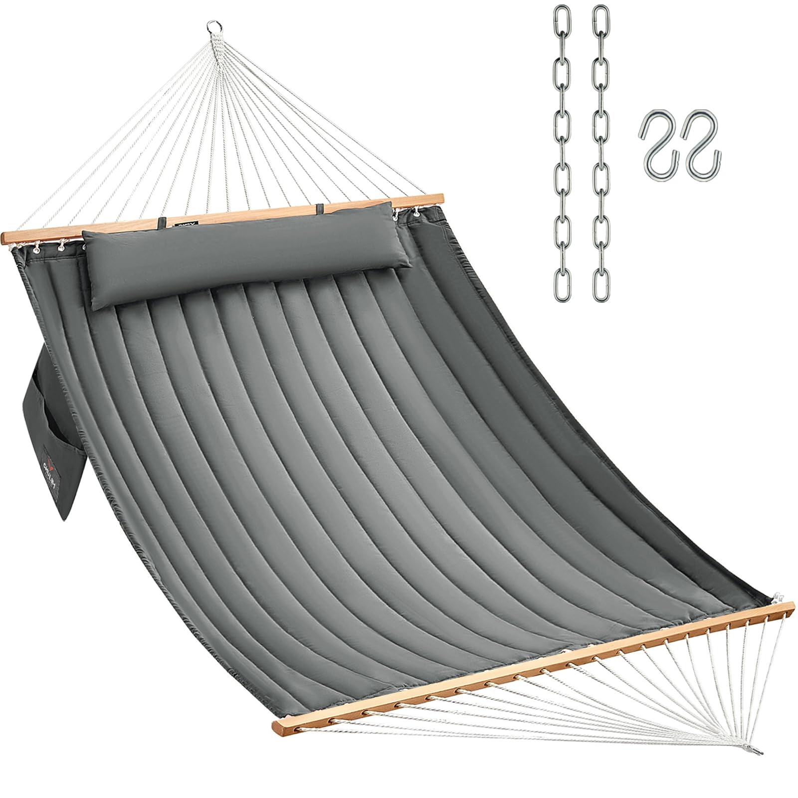 CHULIM double-quilted hammock front view showing roomy dark grey fabric comfort