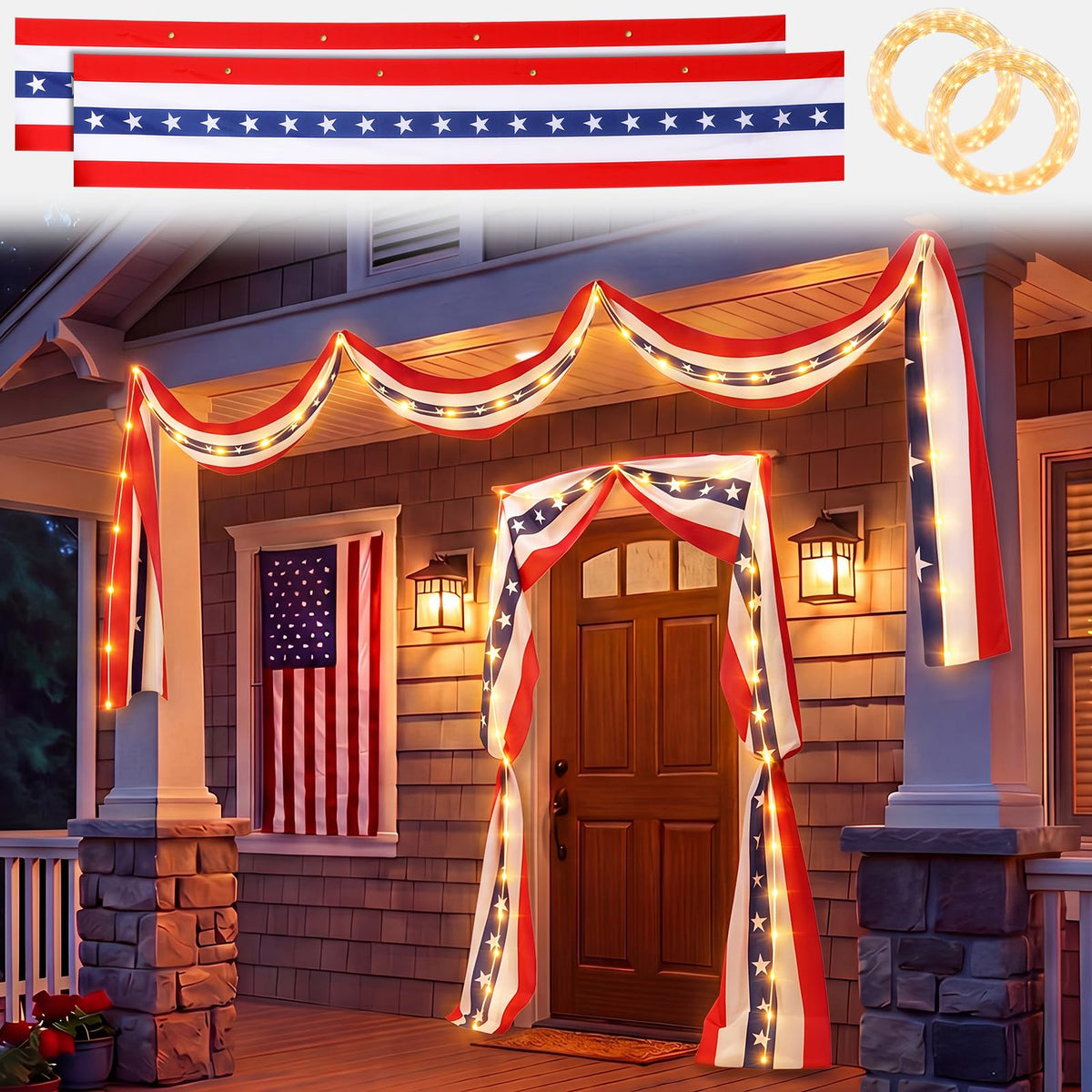 Chumia banner front view showing full 20ft patriotic display and curb appeal