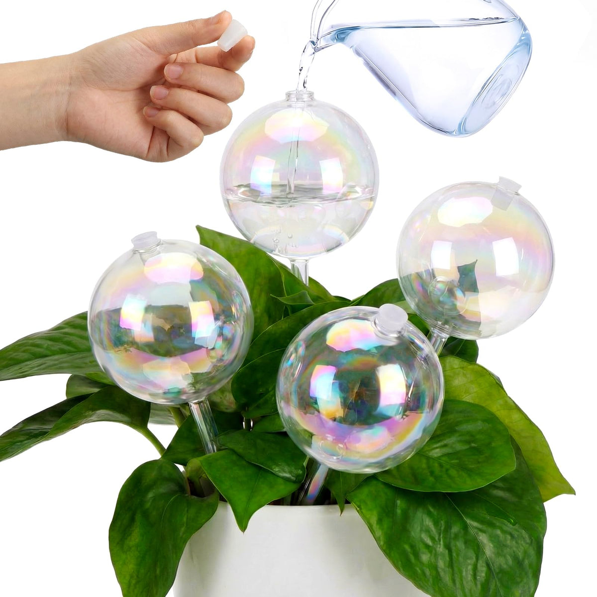 Chumia front view of four iridescent glass globes showing set and benefits