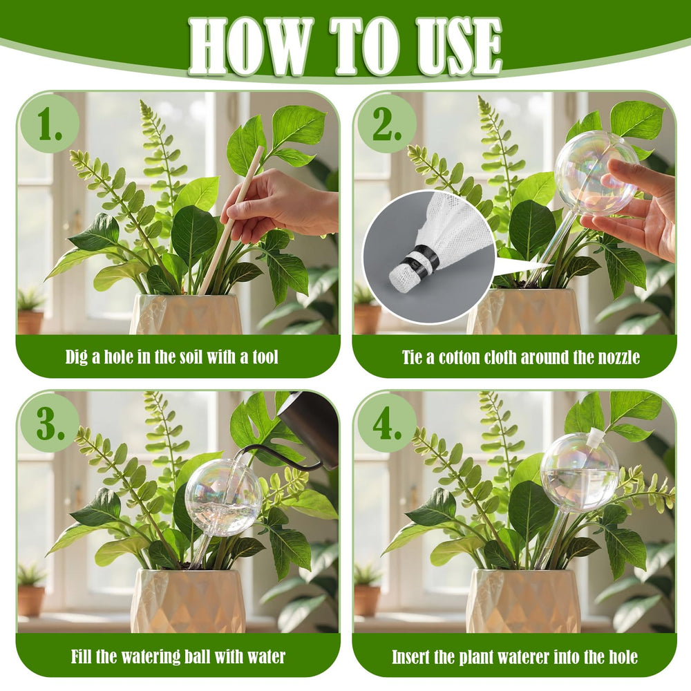 Chumia globe placed in a potted plant demonstrating hands-free watering benefit