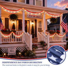 Chumia warm LED light string wrapped on banner producing subtle evening glow