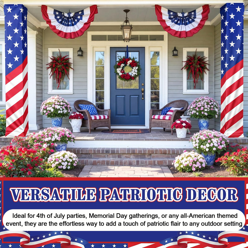 Chumia patriotic yard scene with wrapped posts showing festive outdoor decoration ideas
