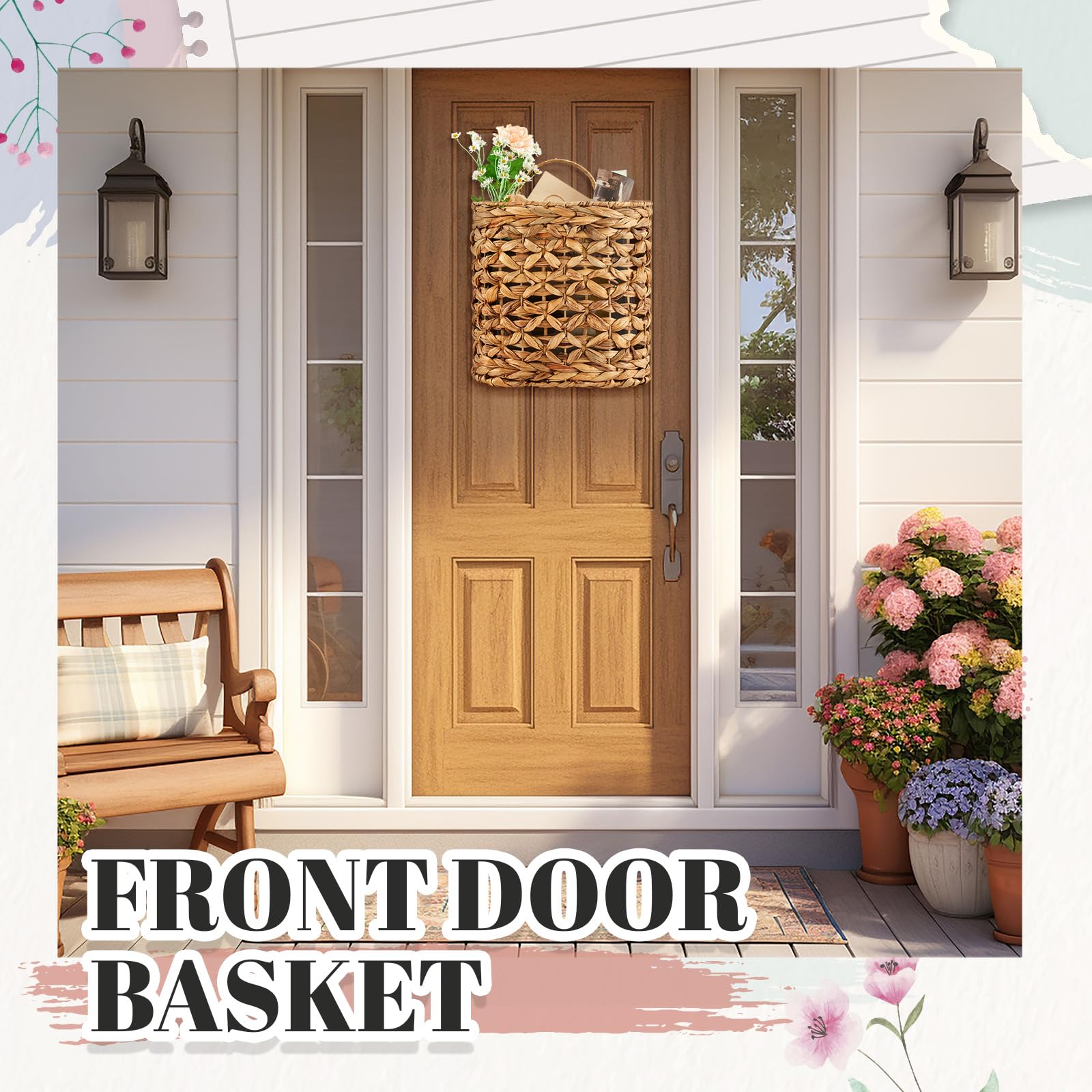 Chunful basket hung in entryway storing mail and keys for tidy organization