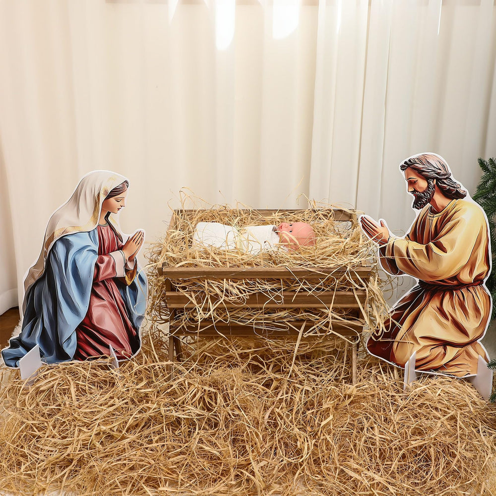 Chunful nativity set in entryway lifestyle scene creating welcoming holiday atmosphere