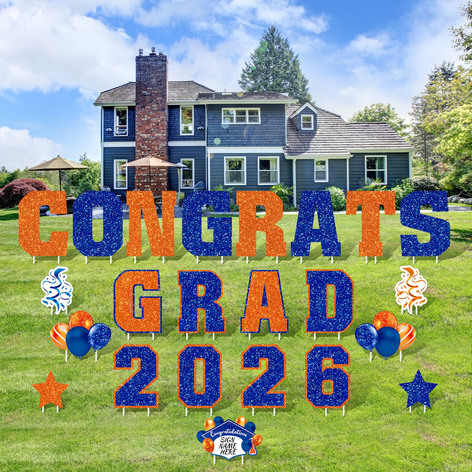 Chunful decorated driveway scene showing festive graduation entrance
