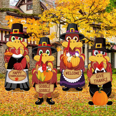 Chunful front view of four turkey yard signs brightens curb appeal