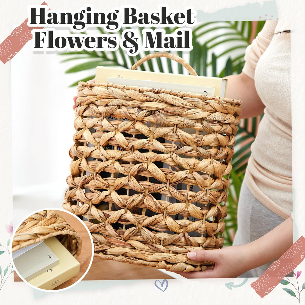Chunful baskets styled on wedding wall with dried flowers for rustic event ambiance