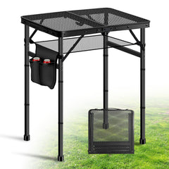 Ciavca front view of table set up showing portable cooking benefit