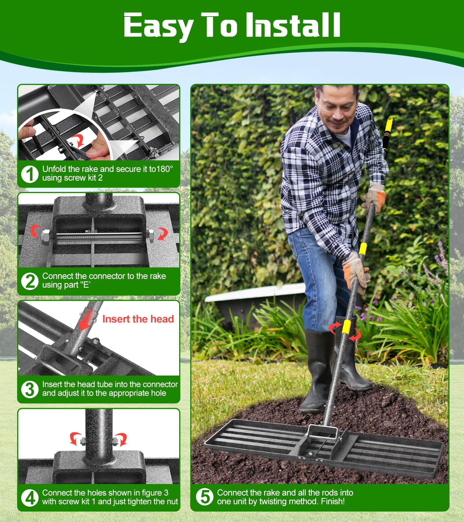 Ciciany lifestyle shot gardener using rake for efficient leveling