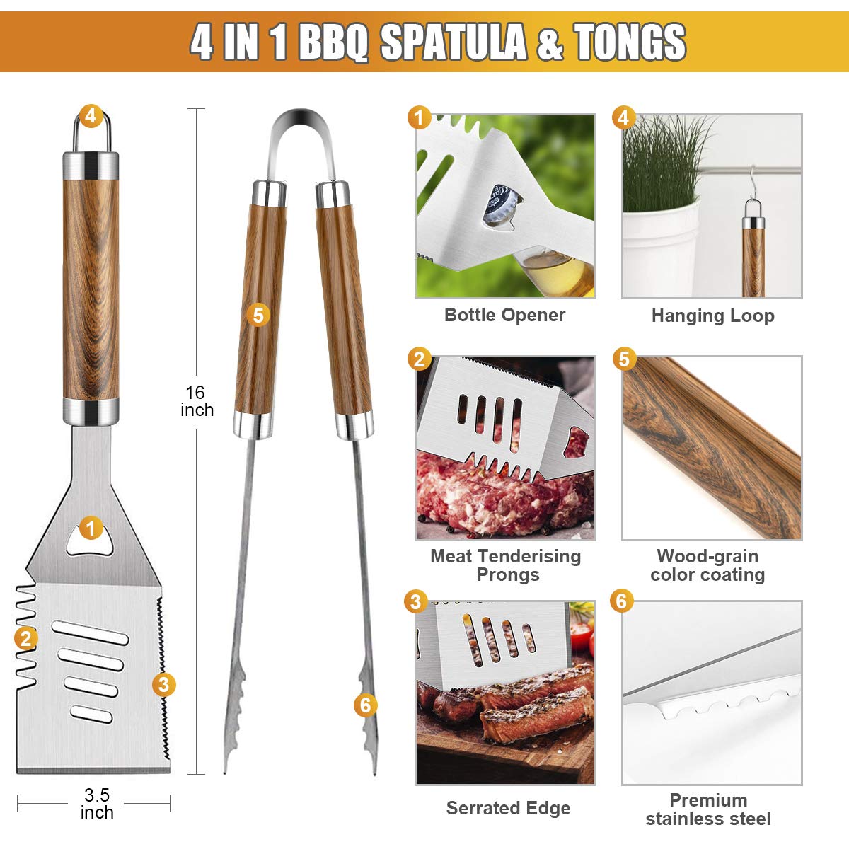 Cifaisi long-handled grill tools demonstrating safe reach from heat